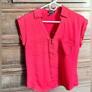 Express Women's Bright Salmon colored Blouse with Zipper